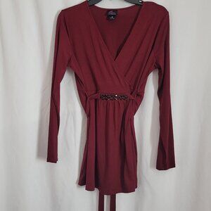 Oh Baby! Motherhood Top maternity stretch embellished tie waist cranberry wine